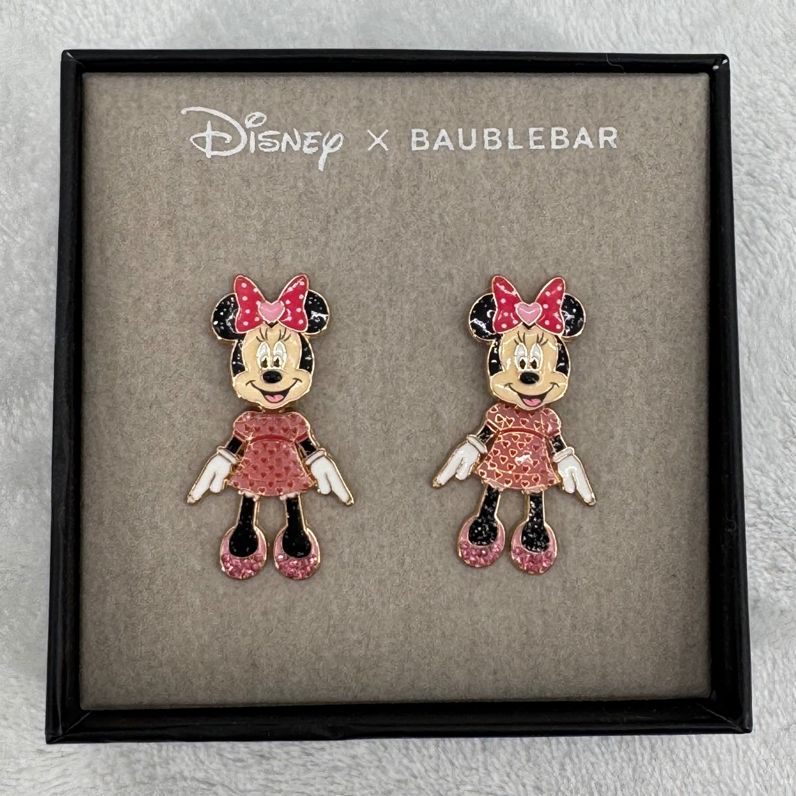 Disney X Baublebar Minnie Mouse Crystal Drop Earrings Bow Pink Heart Dress